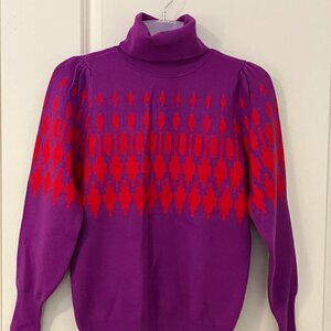 Ann Taylor Purple Fairisle Turtleneck Sweater